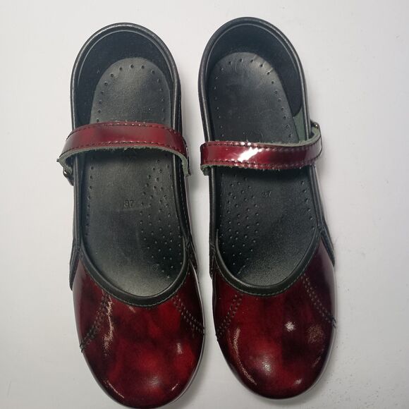 Dansko Leather Mary Jane Strap Clogs 37 (US 6.5-7 UK 4-4.5) Burgundy Marcelle - Picture 5 of 14